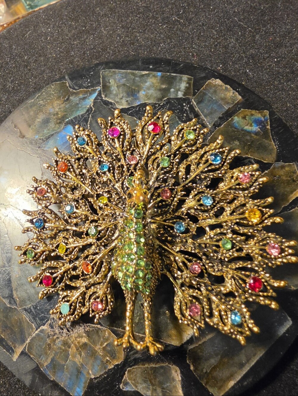 Crystal Rhinestone Peacock Brooche. - Picture 2 of 5